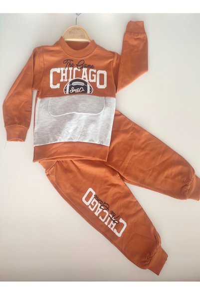 dubi baby tarçın renk chıcago yazılı 2'li çoçuk takımı
