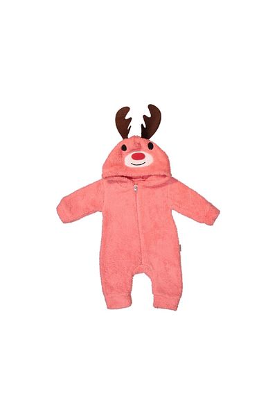nc gift Deer Embroidered & Back Heart Detailed Hooded Front Zipper Welsoft Plush Baby Girl Jumpsuit