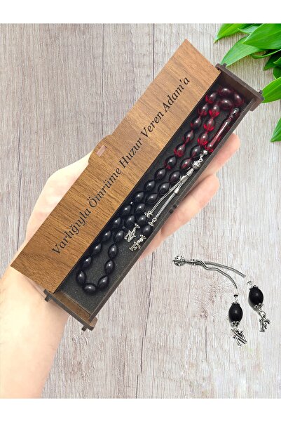 KANUNİ TESBİH Mărgele de rugăciune din chihlimbar de foc roșu negru moară cu design argintiu cu detaliu de litere