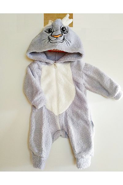 nc gift Confused Tiger Embroidered Hooded Front Zippered Welsoft Plush Baby Boy Jumpsuit