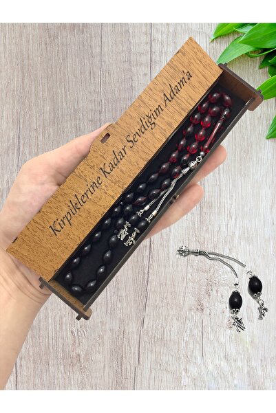 KANUNİ TESBİH Mărgele de rugăciune din chihlimbar de foc roșu negru moară cu design argintiu cu detaliu de litere