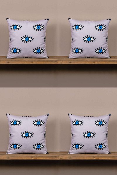 Cango Home Gray Blue Eye Evil Eye Bead Patterned Throw Pillow Pillow Case Set of 4