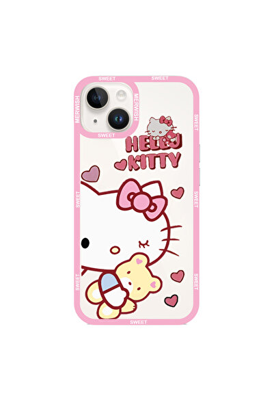 Merwish İphone 13 Ve 14 Uyumlu Lüx 2mm Kamera Korumalı Hello Kitty Desenli Silikon Kılıf