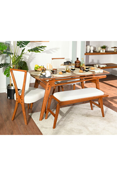 AVOKADO MOBİLYA Palace 2 Sandalye 1 Bench Ceviz Mutfak Masa Takımı