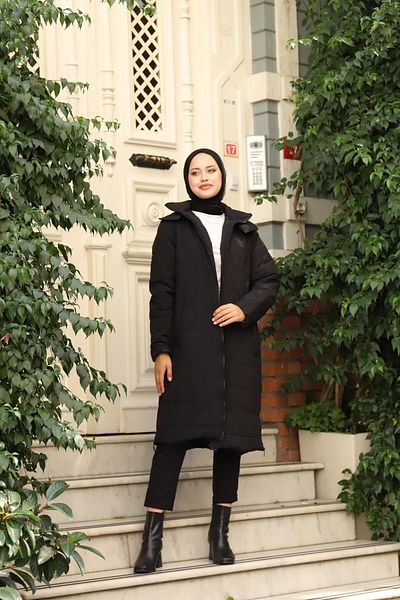 lurex moda LONG HOODED COAT WITH SIDE ZIPPER