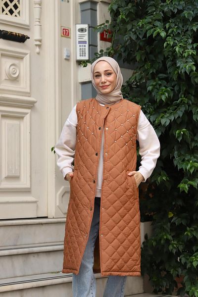 lurex moda Дълъг жилет с камъчета