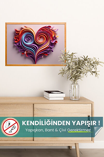 Evbuya Renkli Kalp Poster Yapışkansız Statik Tutunan İnovaitf Akıllı Kağıt Poster