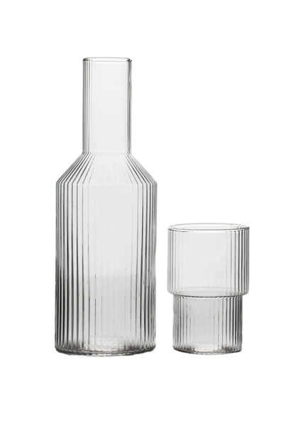 Kitchen Line Jahan Bolor Bedside Pitcher Glass Set with Glass - Origami Style Glass Carafe