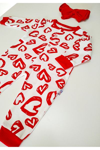 nc gift Cotton Heart Printed Bandana with Front Snaps Baby Jumpsuit without Booties