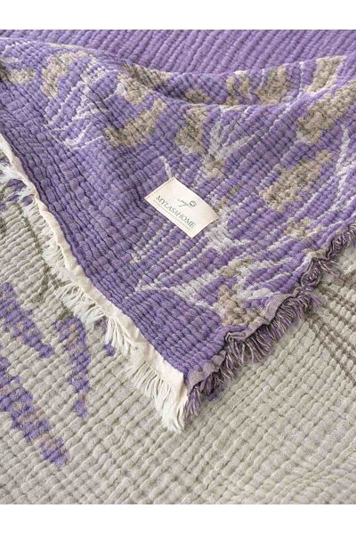 MYLASA HOME Κάλυμμα κρεβατιού από μουσελίνα από 100% οργανικό βαμβάκι με διπλό σχέδιο λεβάντας