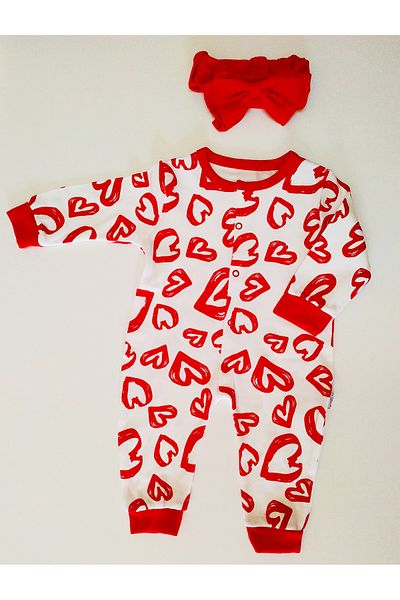 nc gift Cotton Heart Printed Bandana with Front Snaps Baby Jumpsuit without Booties