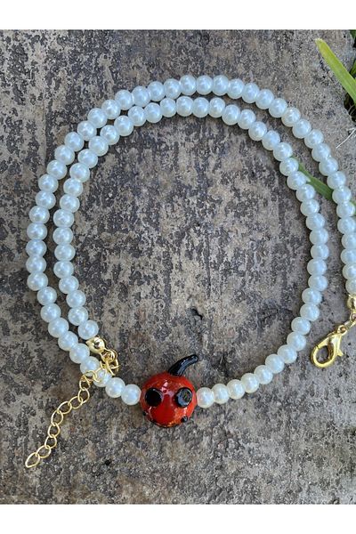 Stoneday Murano Glass Halloween Pumpkin Tip Gold Detailed Halloween Pearl Necklace