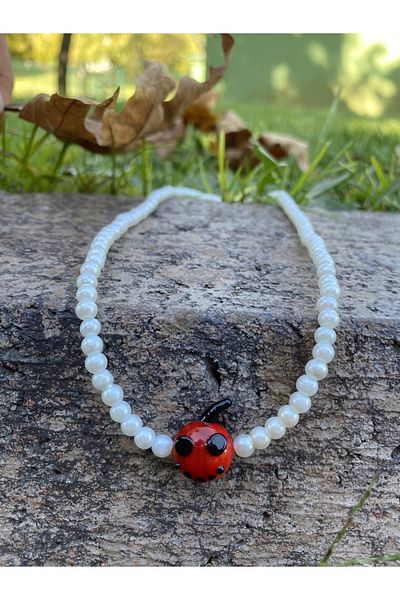Stoneday Murano Glass Halloween Pumpkin Tip Gold Detailed Halloween Pearl Necklace