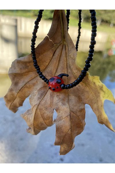 Stoneday Halloween Black Sand Bead Necklace with Murano Pumpkin Figure