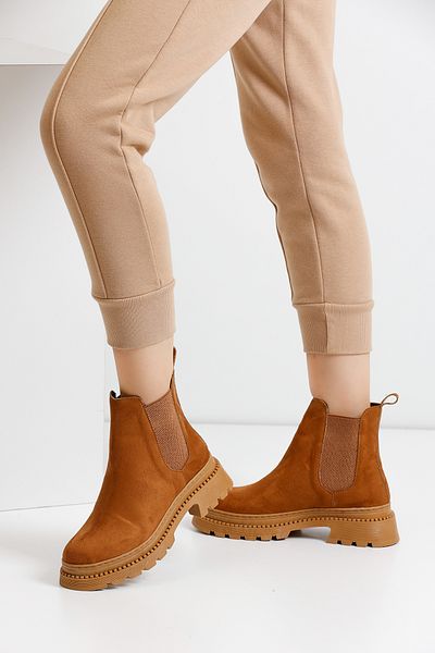 en7 Tan Suede Γυναικείες Ελαστικές Μπότες K66