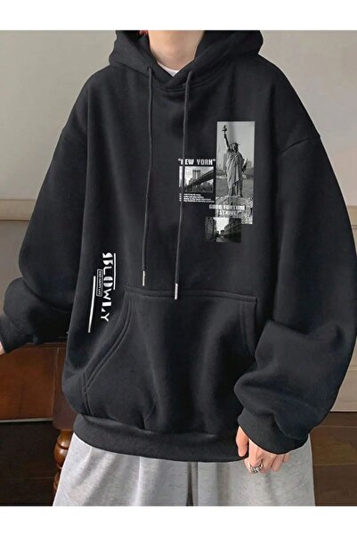 MYDARKSTYLE Statue of Liberty Printed Oversize Hooded Men's Sweatshirt.