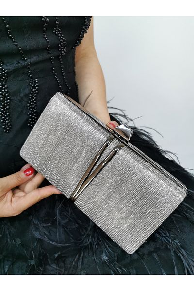 NAZART Γυναικείο Laser Platinum Βραδινό Φόρεμα Clutch Portfolio Τσάντα Χεριού Νυφική ​​τσάντα αρραβώνων