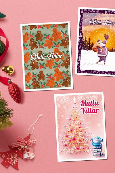 Özer Store 8 Pieces New Year New Year Santa Claus Winter Themed Postcard Set Message Card