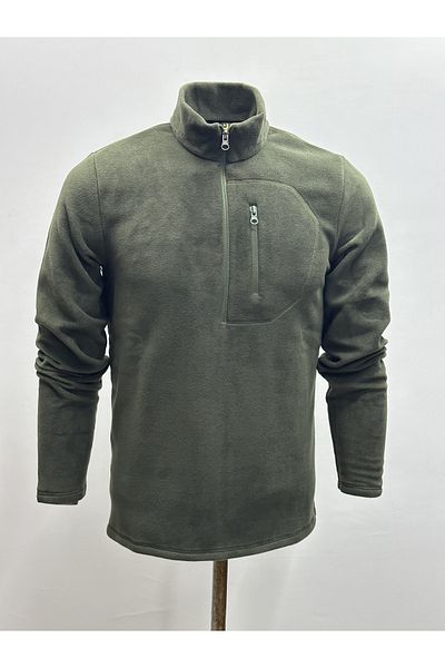 NJM SPORT WEAR Men's Khaki Anti-pilling Non-Pilling Stand Collar Cold-Proof Fleece Half Zipper