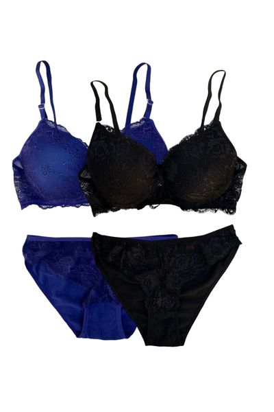 Orkide Kelvin Unsupported Underwire Lace Bra Panty Set-prussia - Trendyol