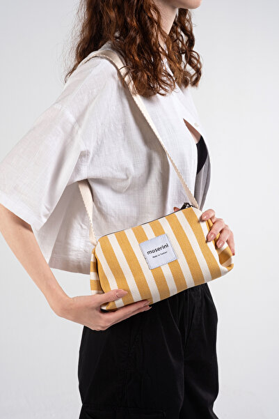 Moserini Stella Women's Mustard Stripe Patterned Canvas Shoulder Bag