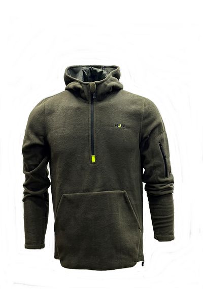 NJM SPORT WEAR Men's Fleece Khaki Half Zipper Pocket Hooded Outdoor Slim Fit Winter Sweat