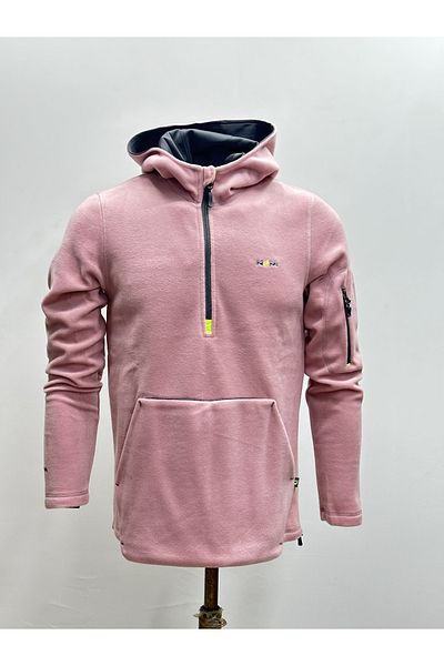 NJM SPORT WEAR Ανδρικό ροζ φλις με μισό φερμουάρ με κουκούλα εξωτερικού χώρου, χειμερινό ιδρώτα