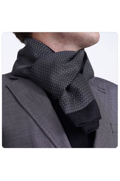 Exve Exclusive Κομψό κασκόλ διπλής όψης με τετράγωνο σχέδιο ζακάρ, μαύρο