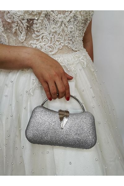 NAZART Γυναικείο βραδινό φόρεμα Kumsim Silver Glitter Clutch Portfolio Χέρι βραδινή τσάντα αρραβώνων γάμου