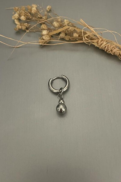 Jaida Moda Unisex Gümüş Sallantılı Top Detaylı Çelik Halka Küpe