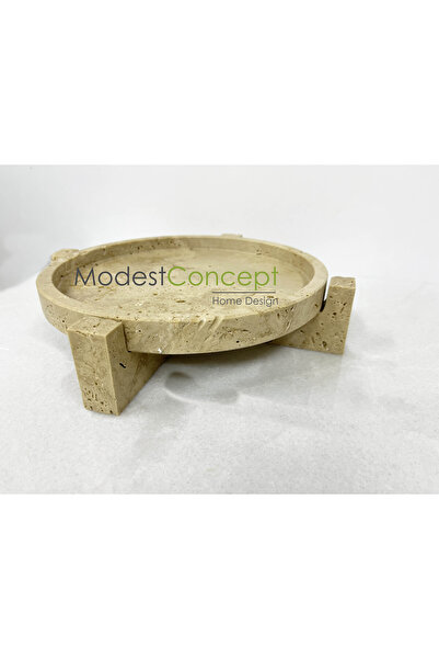 Modestmar Doğal Traverten Mermer Tepsi, Banyo Düzenleyici, Sunum Tabağı Yuvarlak Servis Tabağı Ayaklı