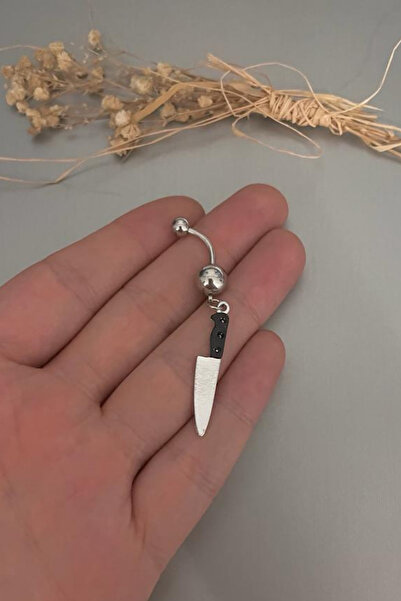 Jaida Moda Kadın Gümüş Renk Chef Bıçağı Figürlü Çelik Göbek Piercing