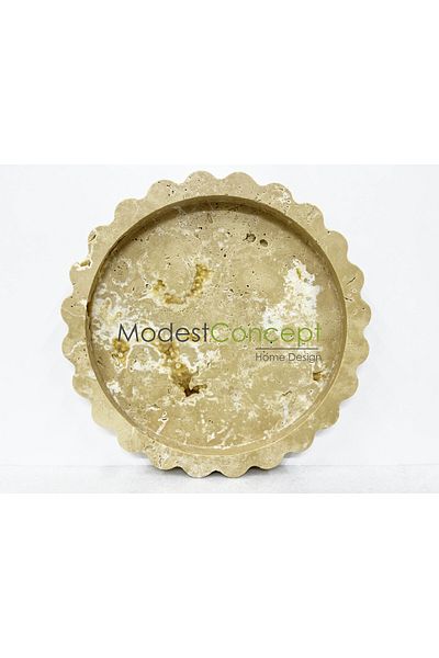 Modestmar Natural Travertine Round Marble Tray, Bathroom Organizer, Presentation Plate Round Tray with Edge Detail