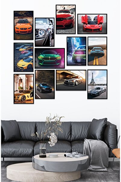 TRENDPOSTER 12’li Araba Ahşap Çerçeve Görünümlü Mdf Ahşap Tablo