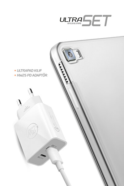 Vorcom Ultraset Ultrapad Tablet Için Kapaklı Şeffaf Kılıf Ve Hw25 Şarj Adaptörü