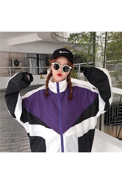 Gofeel Baggy Parachute Purple Colored Chest Detailed College Jacket