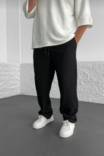 Denim Shorty Loose Fit Ribbed Striped Fabric Trousers