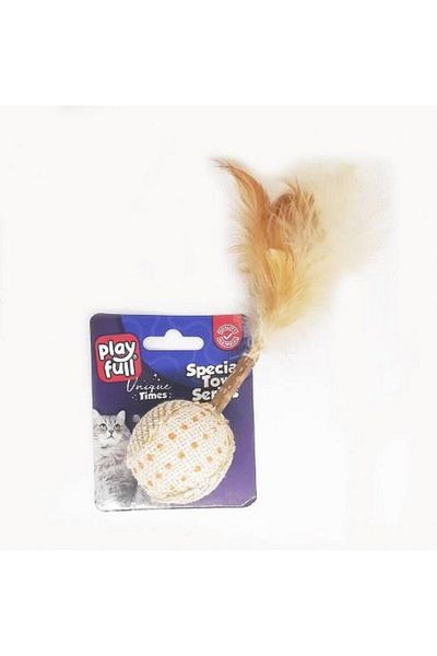 PLAYFULL Wooden Wicker Feather Cat Toy 17 Cm