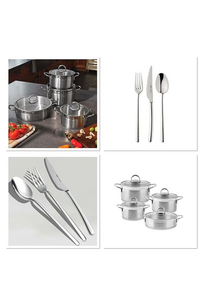Hisar HİSAR DOWRY SET MARRIAGE PACKAGE ORİON STEEL COOKWARE SET AND 84 PIECES BAHAMA FORK AND KNIFE SET