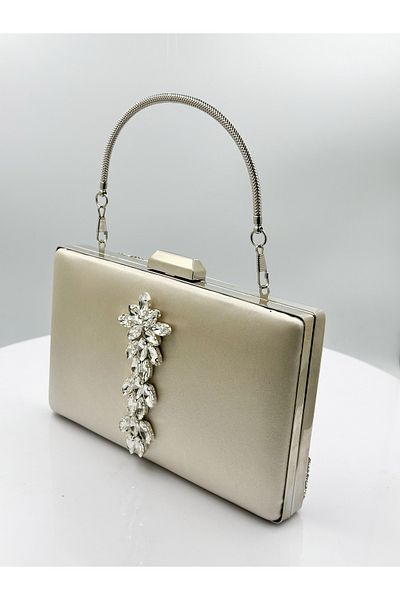 Biçanta Skin Nude Color Satin Ασημένια Θήκη Ασημένια Πέτρα Βραδινό Τσάντα Βραδινή Τσάντα Νυφικό Αρχική Πορτφόλιο