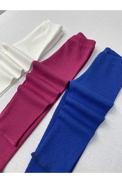 Berat moda Fun Kids Stretchy Ribbed White - Saks - Fuchsia 3-Piece Girls - Boys Winter Children's Leggings