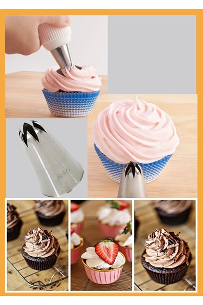 ELGALA كيس حلواني ستانلس ستيل طرف (غطاء الخفق) 1 قطعة + 4 أكياس حلواني