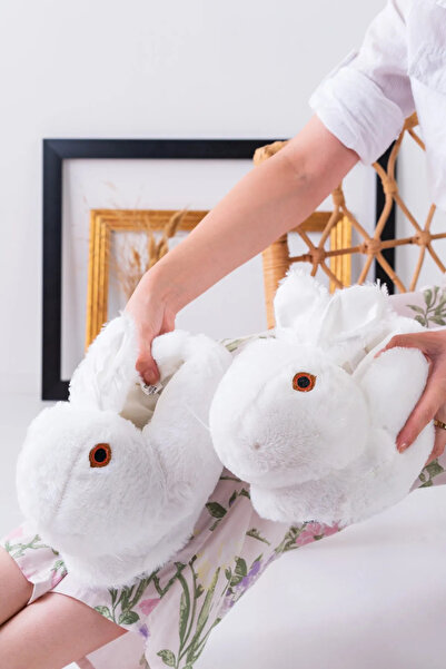TRENDSHOES Tavşan Figürlü Gri Peluş Panduf Ev Pandufu