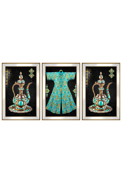 dbsanat Kaftan Üç Hilal ve Tuğra Temalı 3 lü Kanvas Tablo Seti