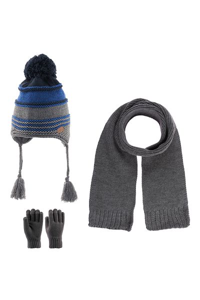 Kitti KITTI Baby Boy Scarf Beanie Gloves Set 3 Pieces with Fleece Inside 4-8 Years (170-13)