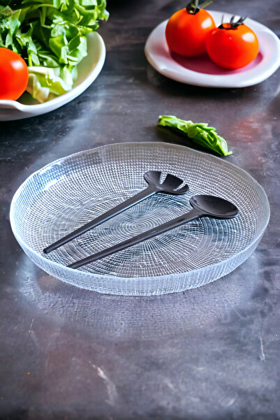 METROPOLAVM Kaşıklı Cam Salata Tabağı Kasesi Enzo 28cm Büyük Boy