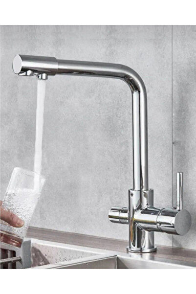 MOONSHOP 5 Yıl Garantili Arıtmalı Krom Lüx Mutfak Evye Bataryası 3 Yollu Çift Su Girişli Su Tasarruflu Ürün.