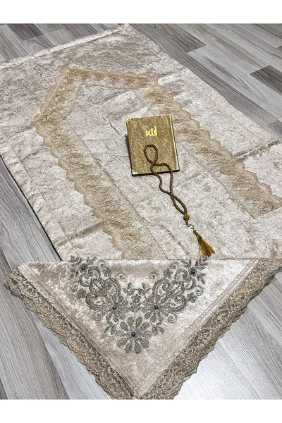 AYHANHOME Σετ χαλιών προσευχής 4 τεμαχίων Dowry Bundle Boxed Velvet Laced Σετ γαμπρού νύφης