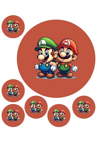 Atölye7Tasarım 7 Pieces Cute Super Mario Brothers - A4 Edible Cookies Sugar Dough Paper Print