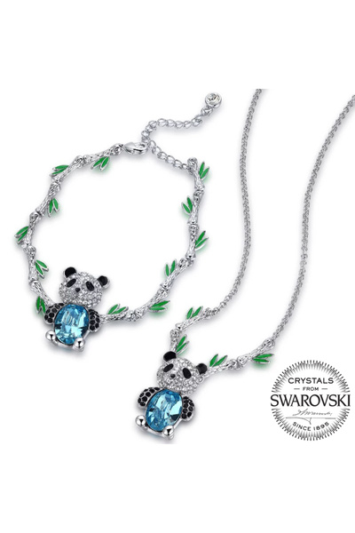 Monemel Taşlı Özel Tasarım Panda Kolye Ve Bileklik Set (altın Kaplama)